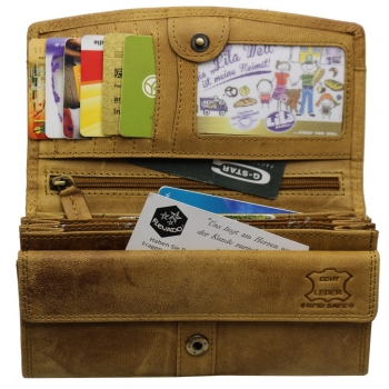 flevado Wasserbüffel Damen Geldbörse Brieftasche RFID Schutz Doppelnaht Beige